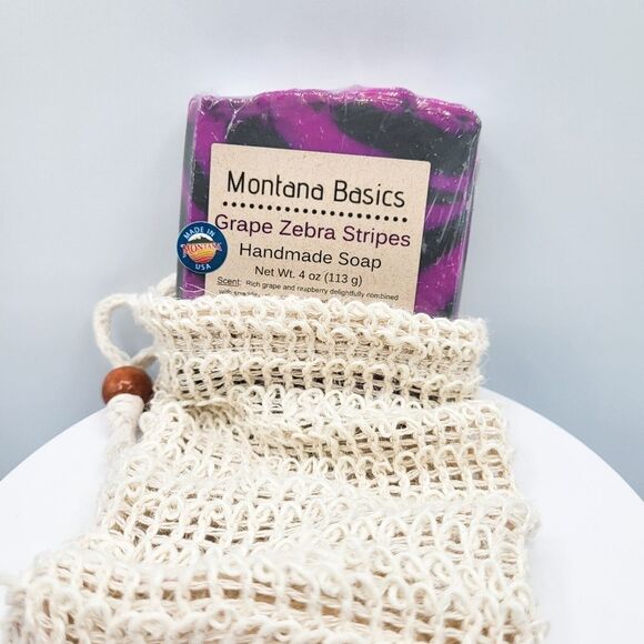 Grape Zebra Stripes Handcrafted Soap & Exfoliating Soap Bag - Gift Set - Picture 8 of 8